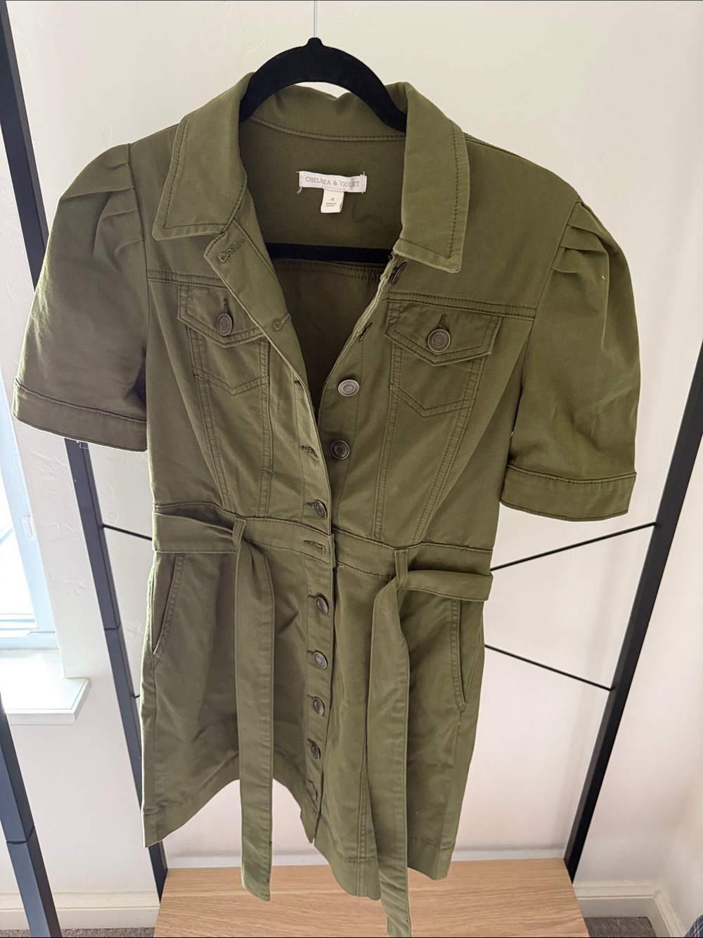 Chelsea & Violet Olive Green Button-Front Mini Dress